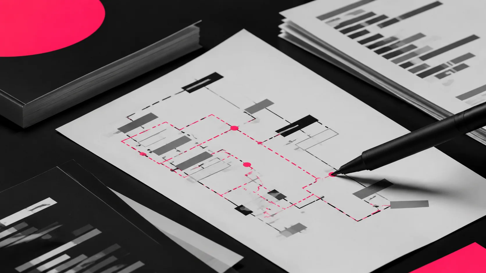 Technical SEO documentation with crawlability notes and crawl patterns marked on paper