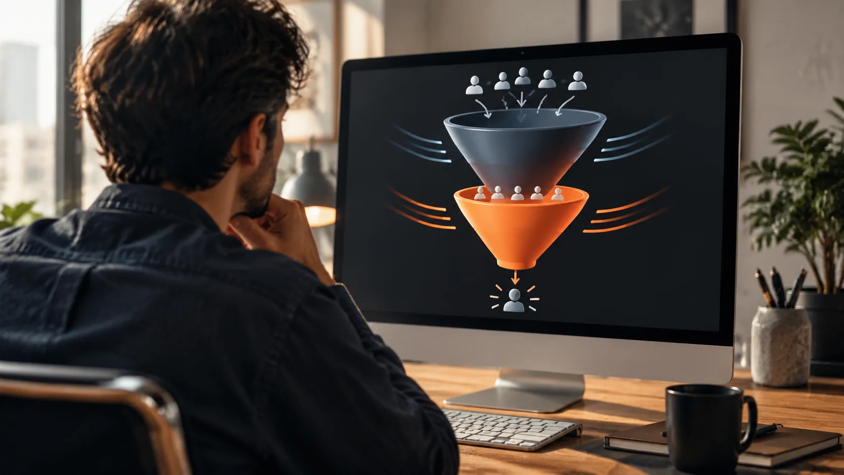 Marketing funnel showing SEO at top with GEO amplifying brand visibility above
