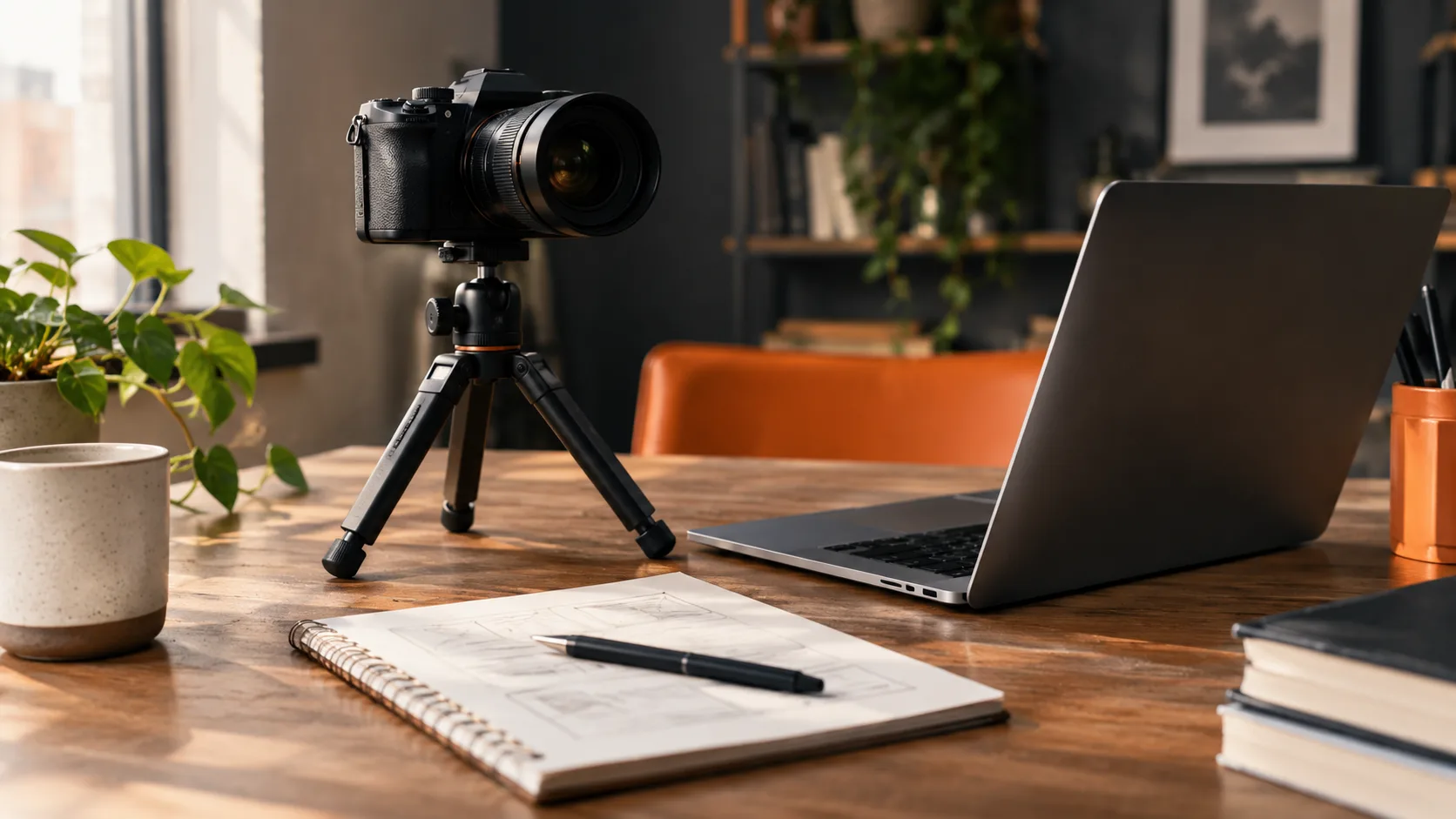A workspace showing content creation setup for affiliate marketing with both video and blogging tools.