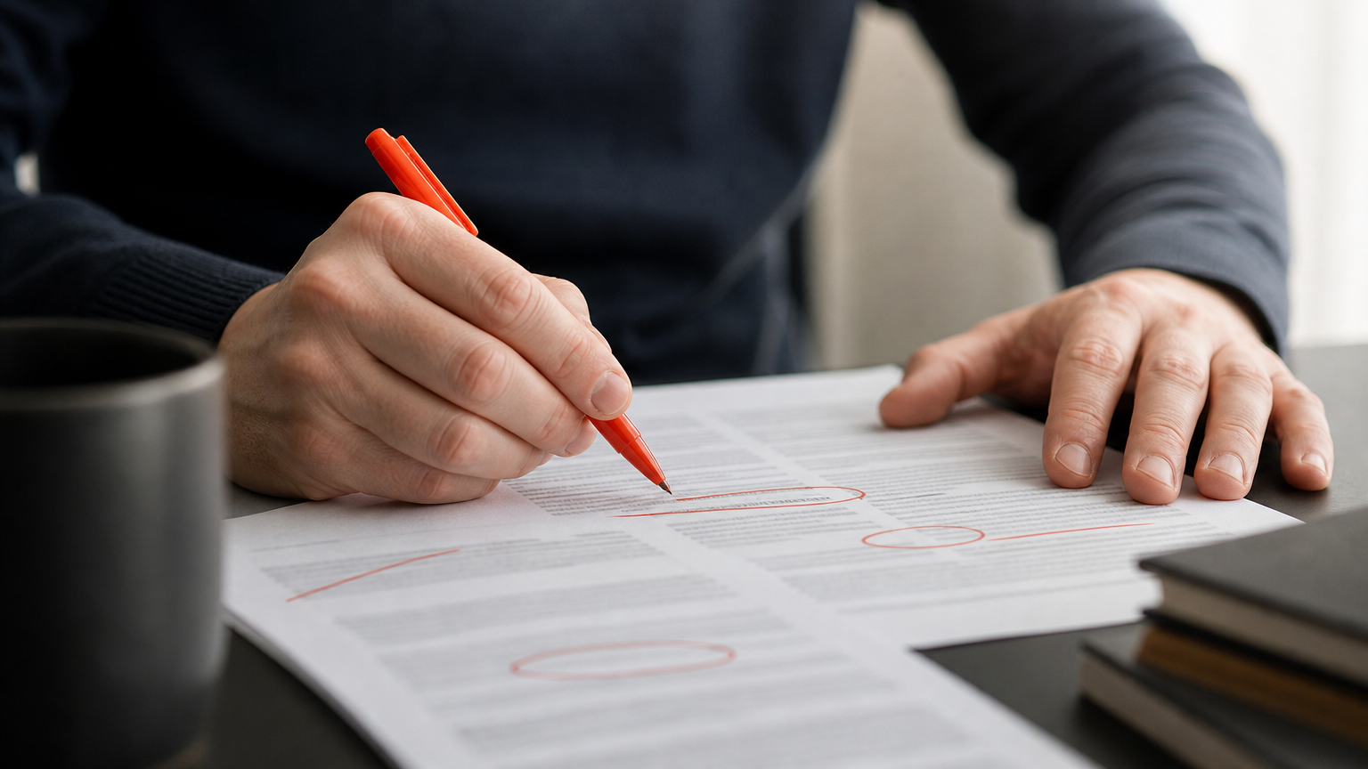 A beginner affiliate marketer reviews common pitfalls and mistakes written on a document before launching their campaign