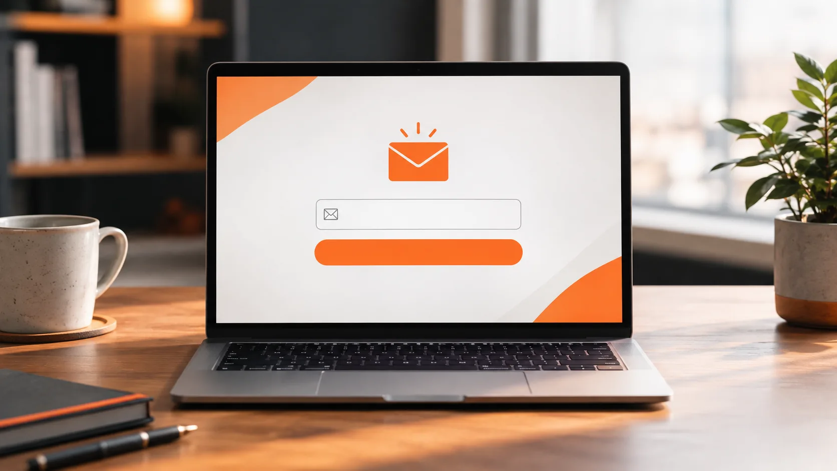 Landing page with email capture form displayed on a laptop screen, showing a lead magnet offer and signup button.
