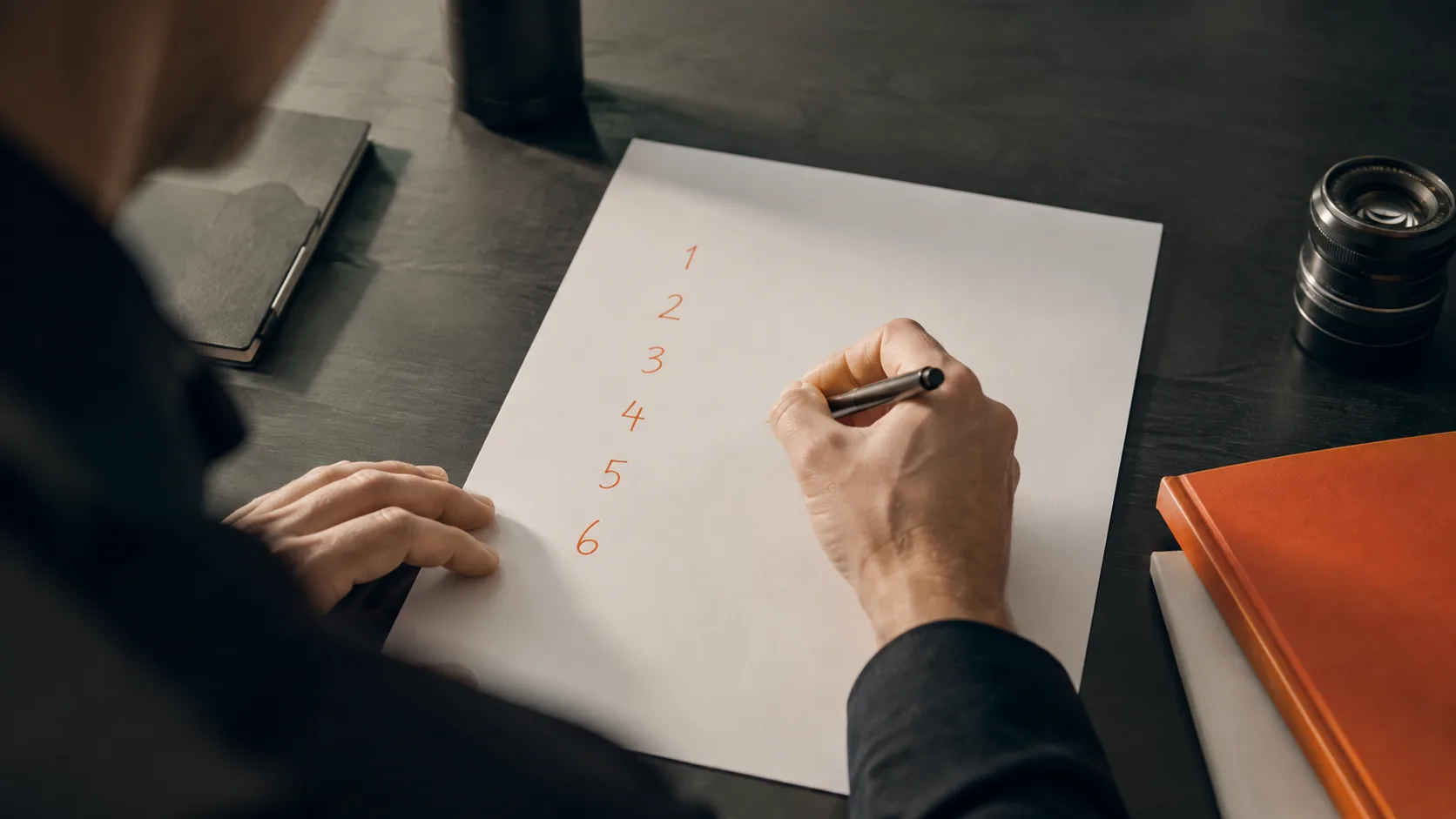 Person writing step-by-step list building instructions on paper