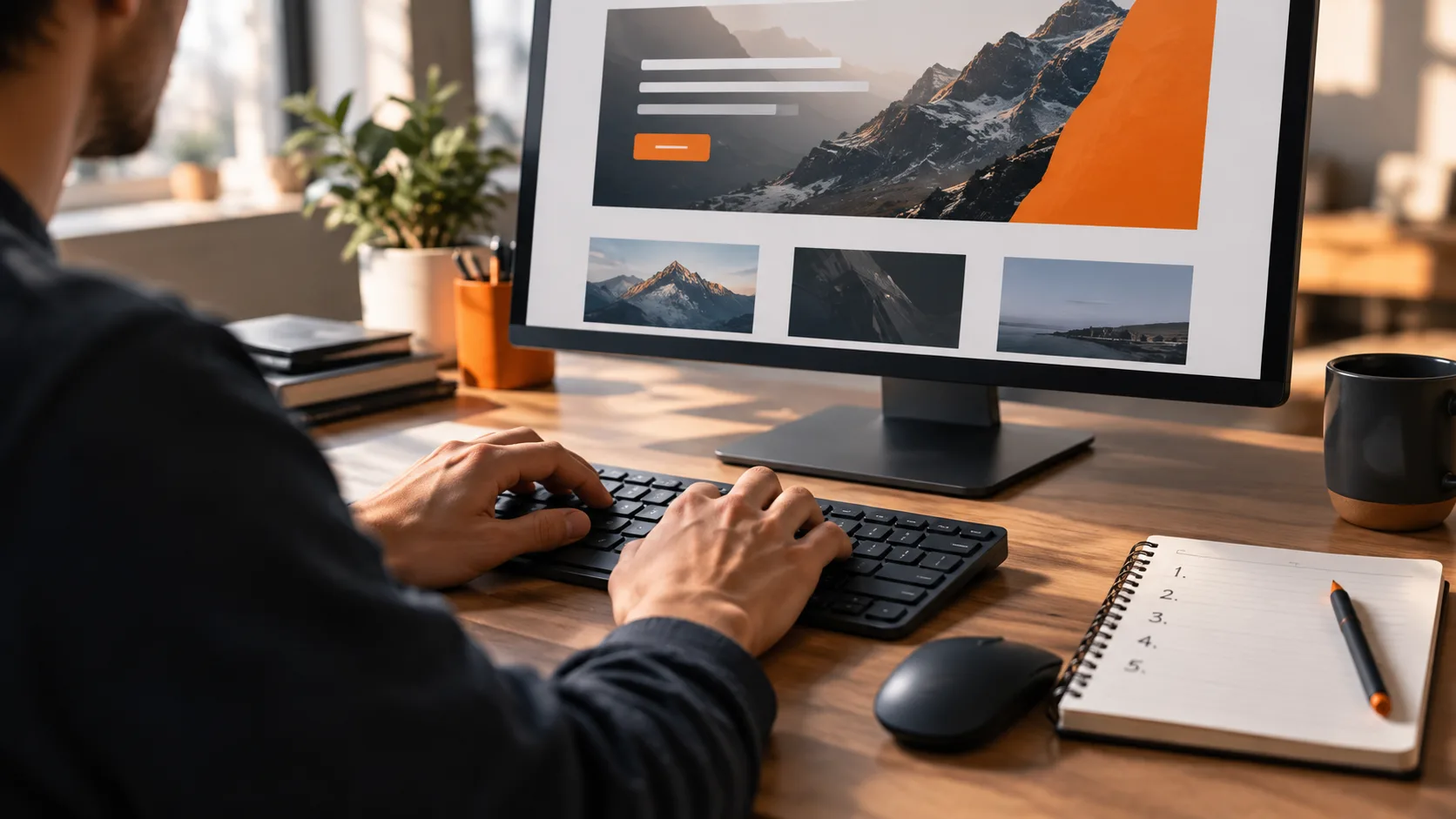 Builder constructing an affiliate marketing sales funnel with landing page template and implementation checklist