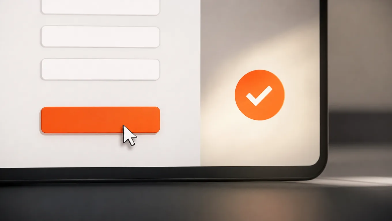 Illustration showing an opt-in form on a computer screen with a cursor ready to submit, representing the lead capture moment.
