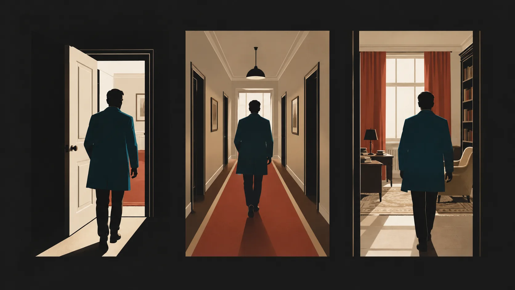 Character's journey through sequential moments showing how information is revealed over time