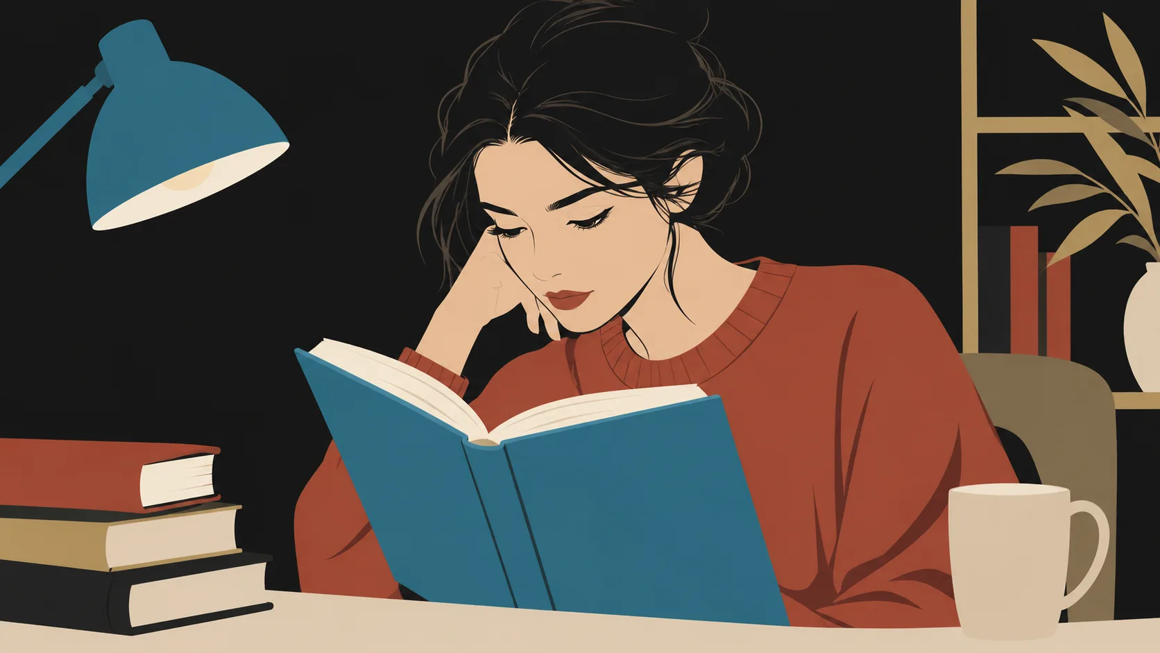 Person reading a book with focused attention