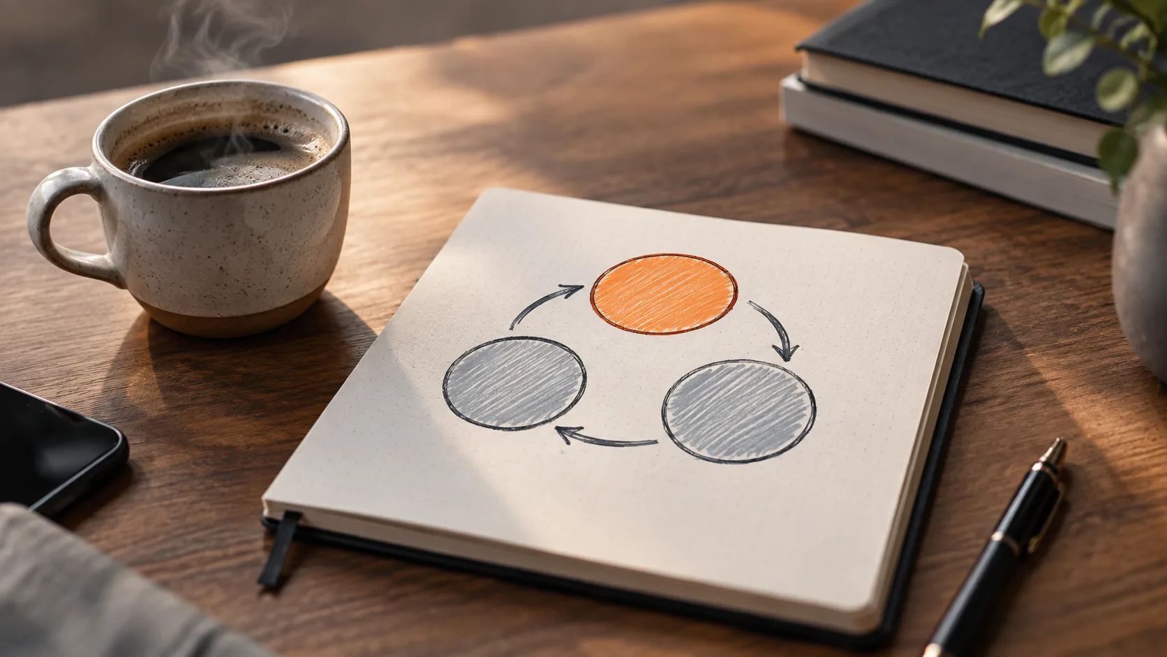 Handwritten illustration showing three layers of AI marketing automation: data collection, decisioning, and optimization