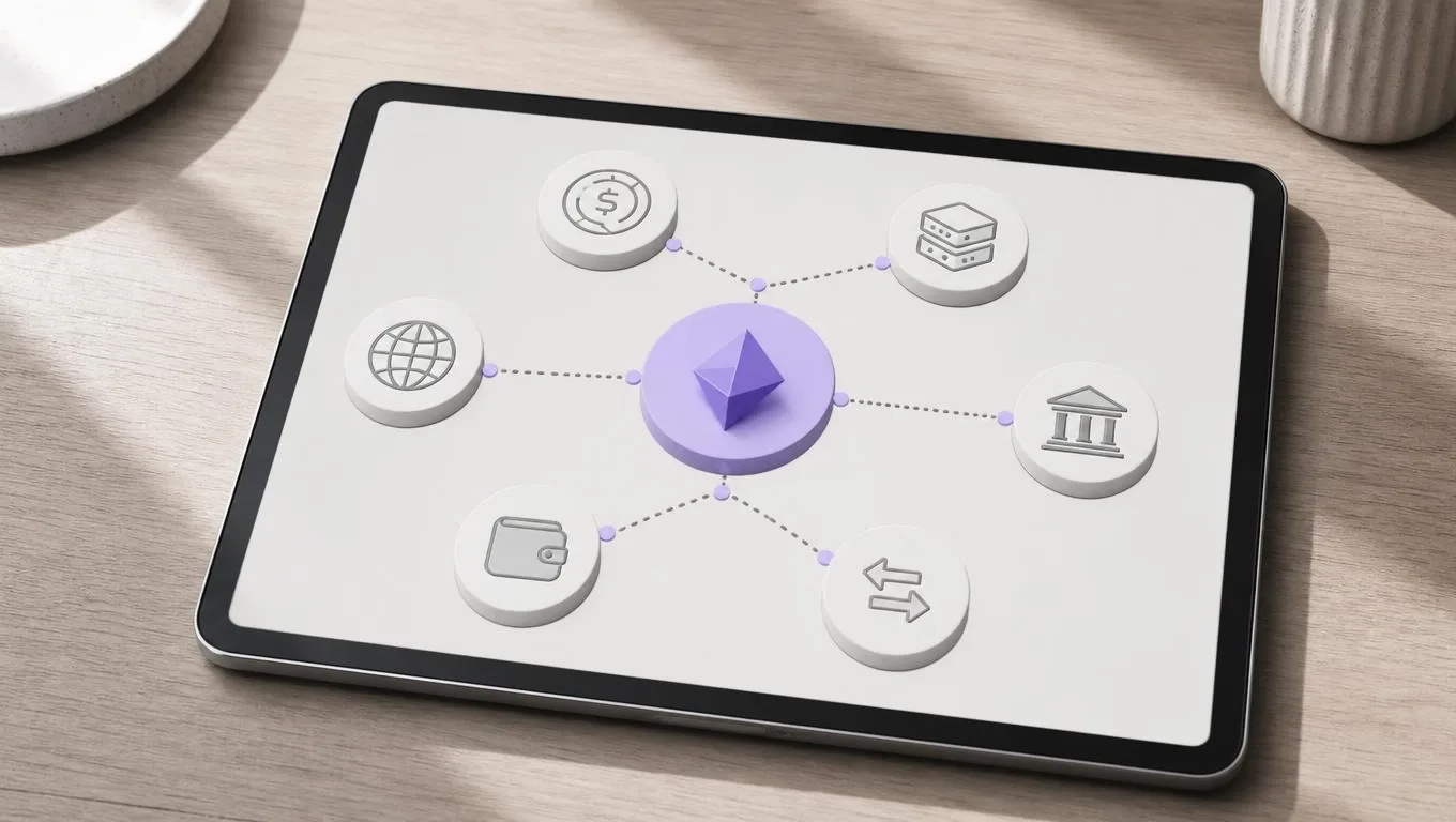Diagram showing how cryptocurrency exchanges, stablecoin issuers, wallets, and financial institutions connect