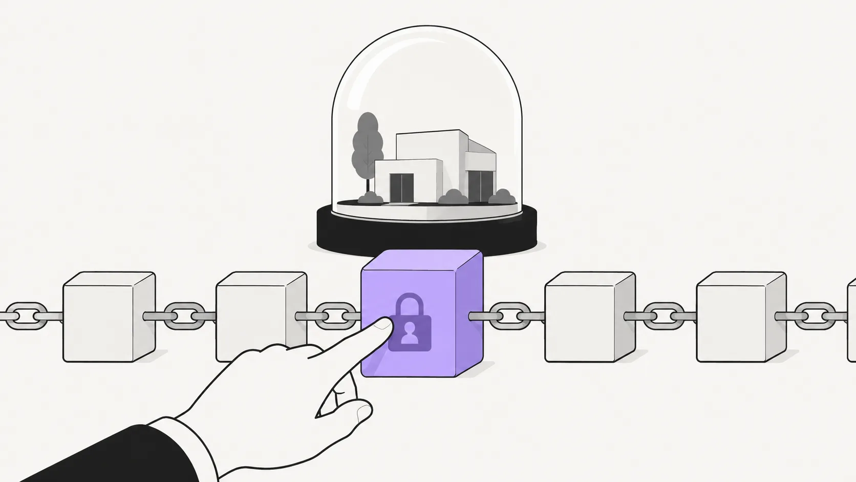 Illustration showing how a real-world asset is represented as a token on a blockchain ledger with custody separation.