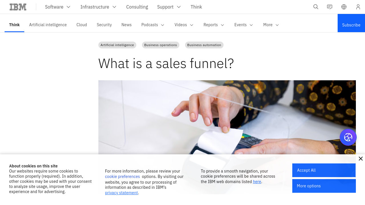 IBM's sales funnel definition page showing the concept explained by a leading business resource.