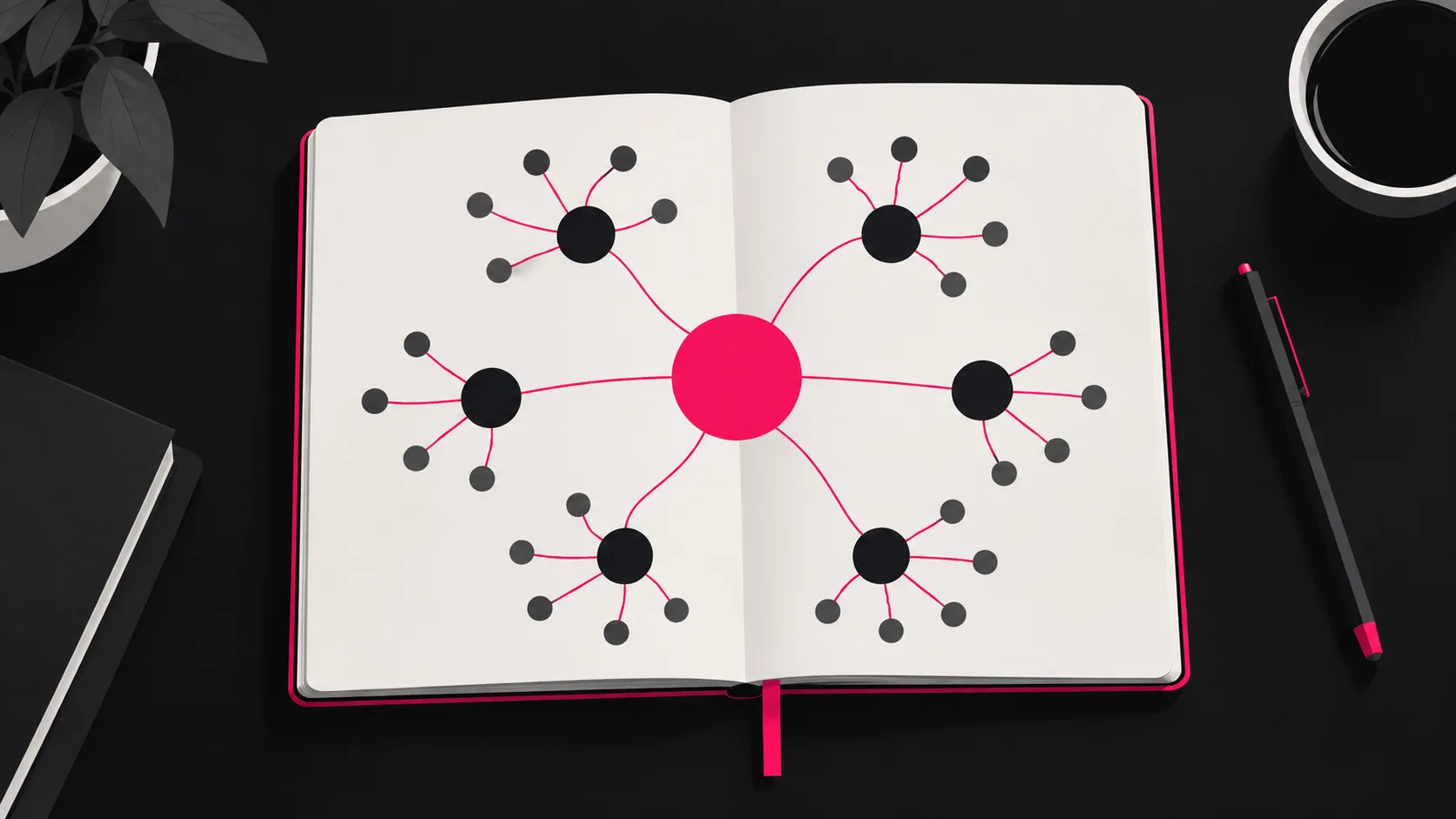 Pillar-and-cluster content architecture sketched on paper, showing how topical depth signals expertise to search engines.