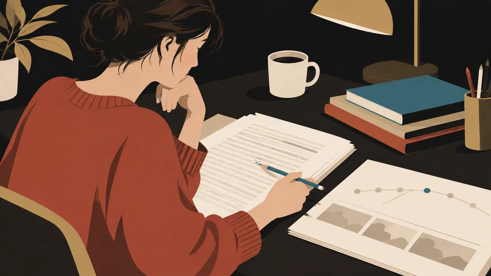 Writer using story structure framework to revise manuscript's narrative arc