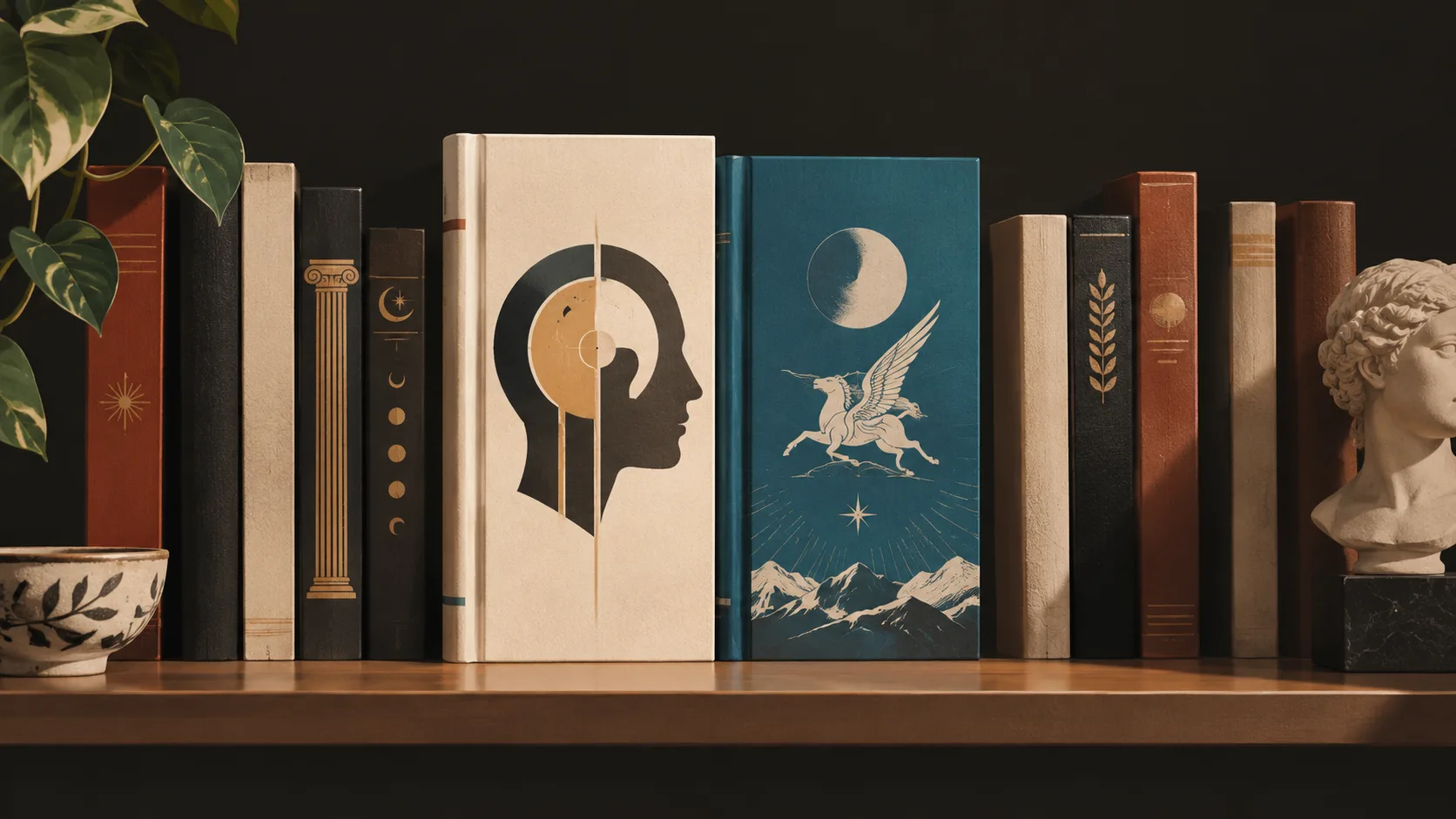 Books on Jungian psychology and mythology displayed together