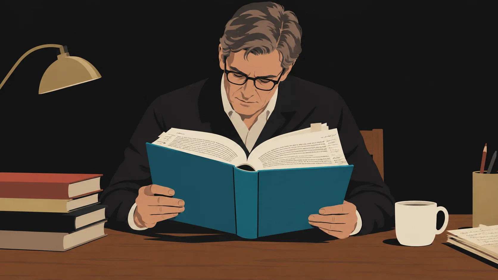Reader studying a Jungian literary analysis text