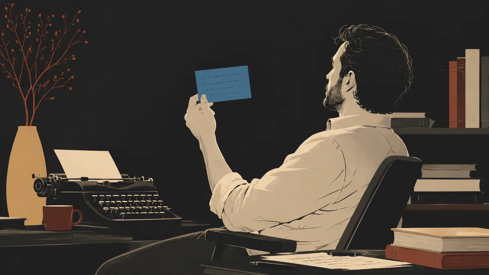 Author reviewing single-sentence story premise for seven-point novel structure planning