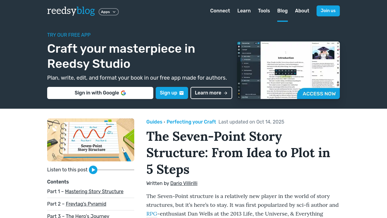 Reedsy's detailed seven-point story structure walkthrough using The Hunger Games as a case study.