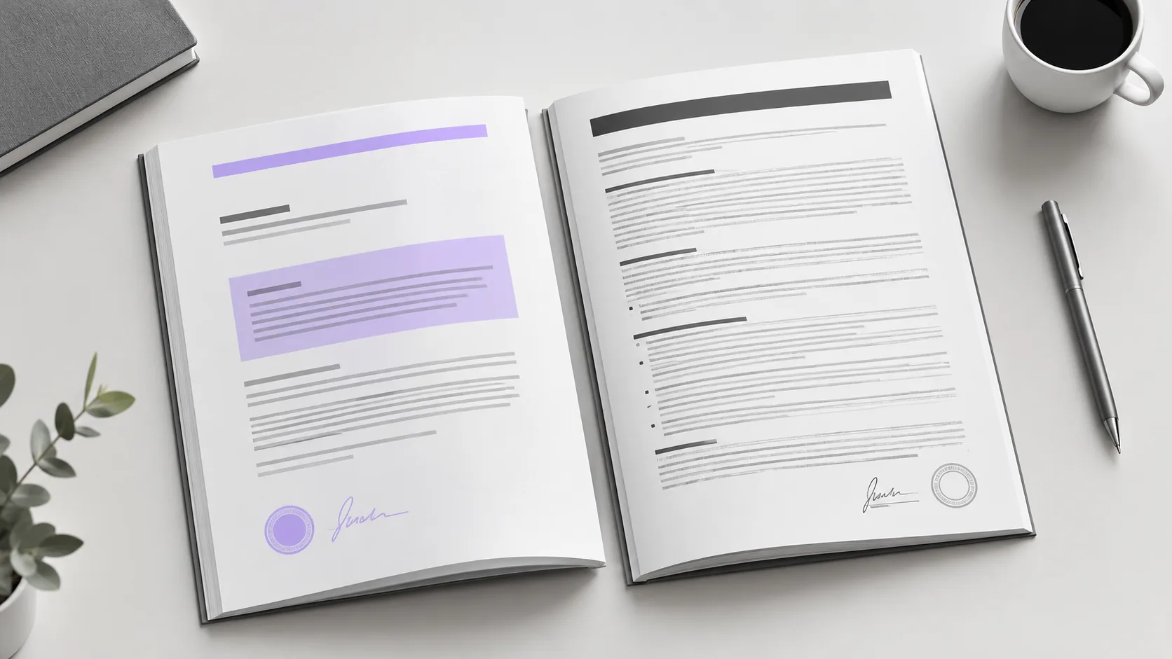 Two financial documents placed side-by-side on a desk showing a quarterly attestation and a full audit
