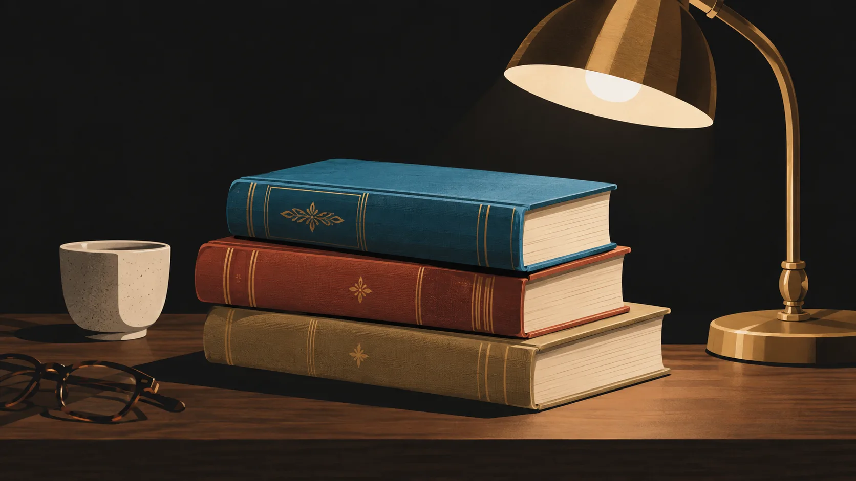 Classic novels stacked together, representing the published works that demonstrate three-act structure in prose.