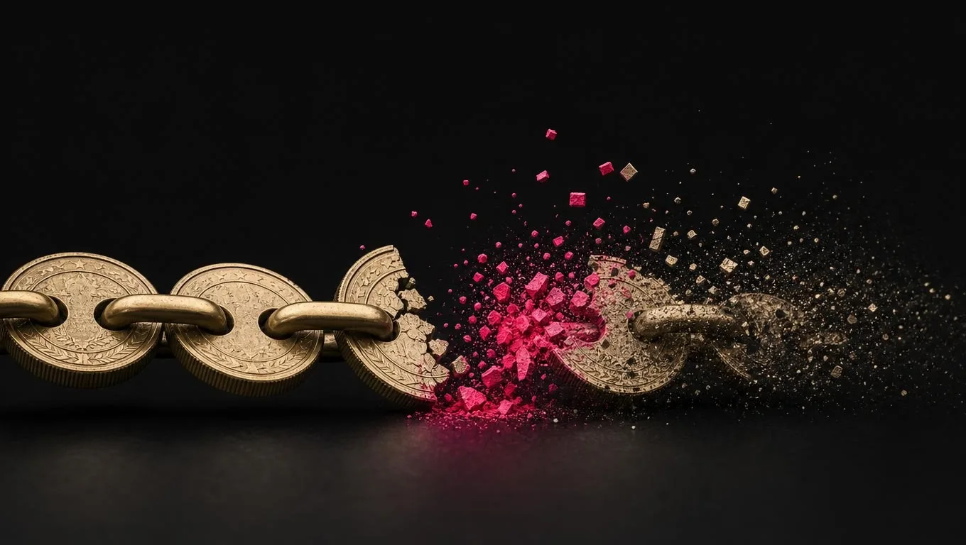 Illustration of a broken chain symbolizing lost backlink equity when redirects fail during website migration.