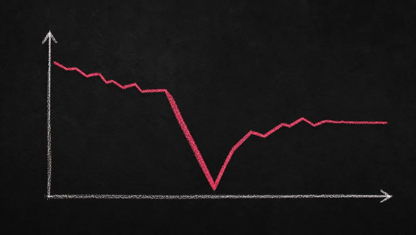 Graph showing search ranking changes after website migration: initial drop, partial recovery, and eventual stabilization