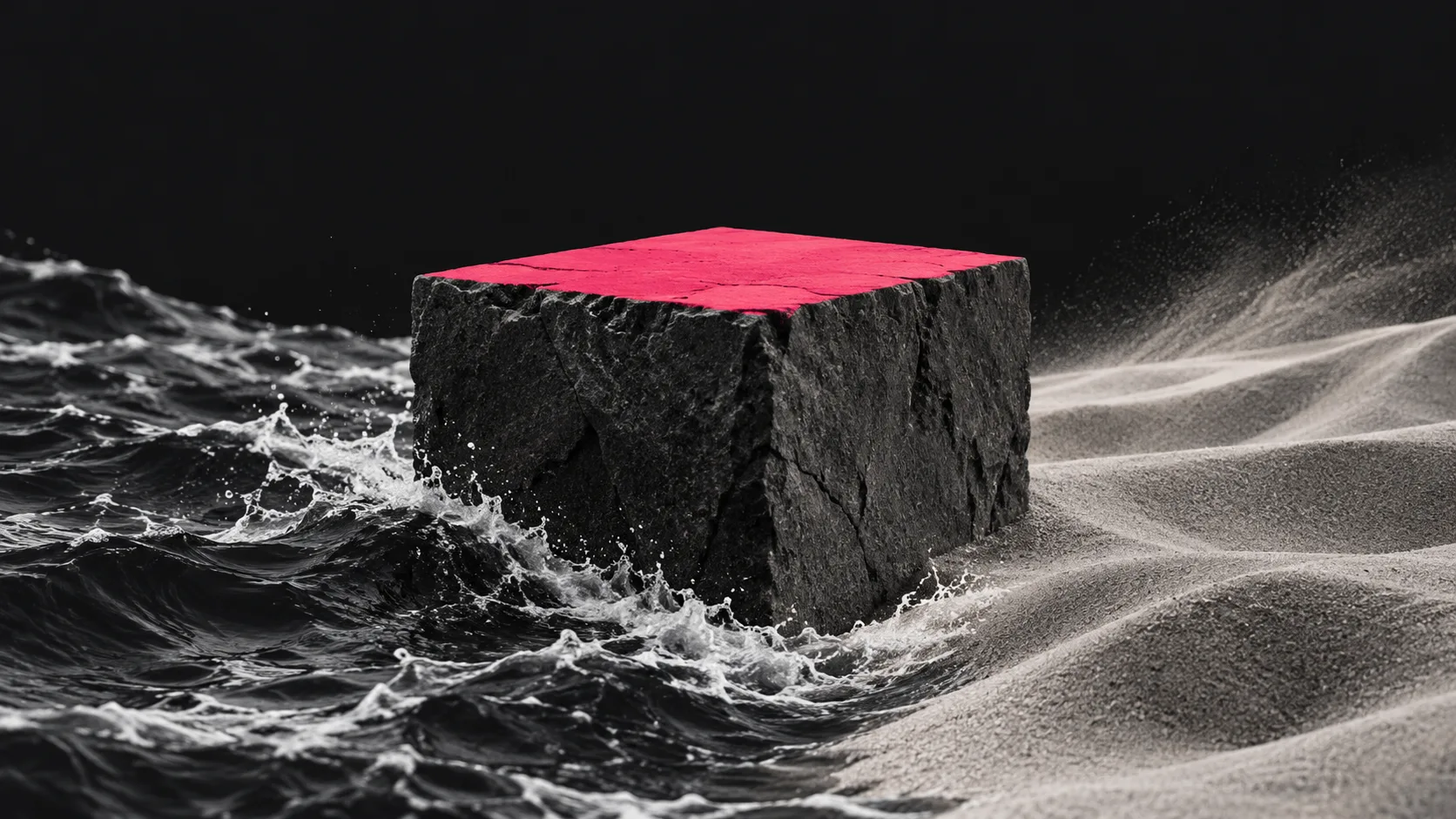 Stone foundation amid fluid surroundings representing stable SEO elements during website migration