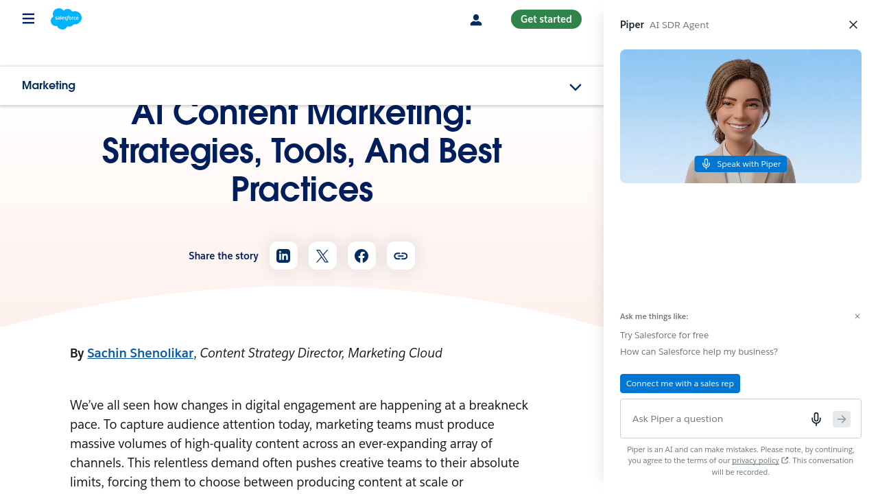 Salesforce guide showing generative writing, data analysis, and workflow automation for content operations
