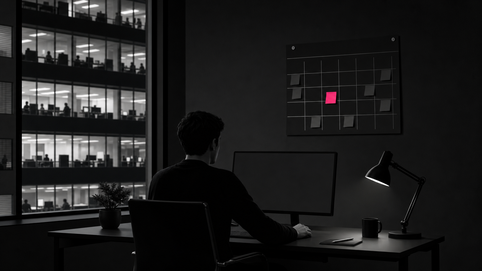 Solo founder's workspace illustrating how early-stage teams compete in organic search without AI-scaled content production.