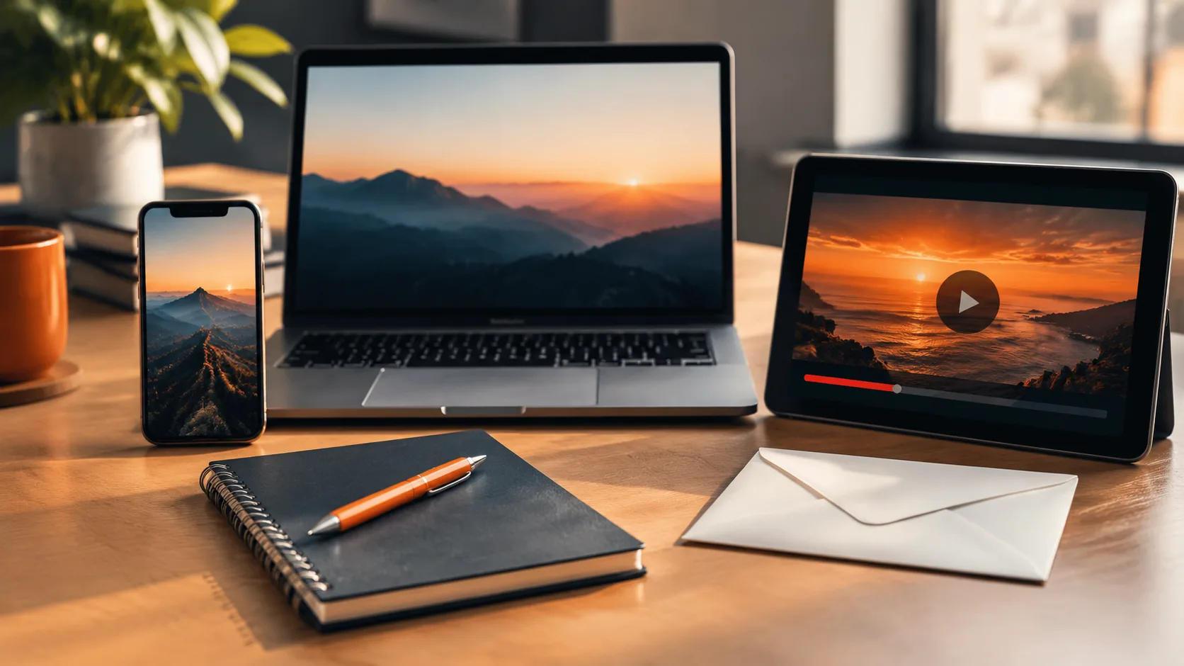 Multiple devices showing traffic sources: organic search, paid ads, social media, email, content