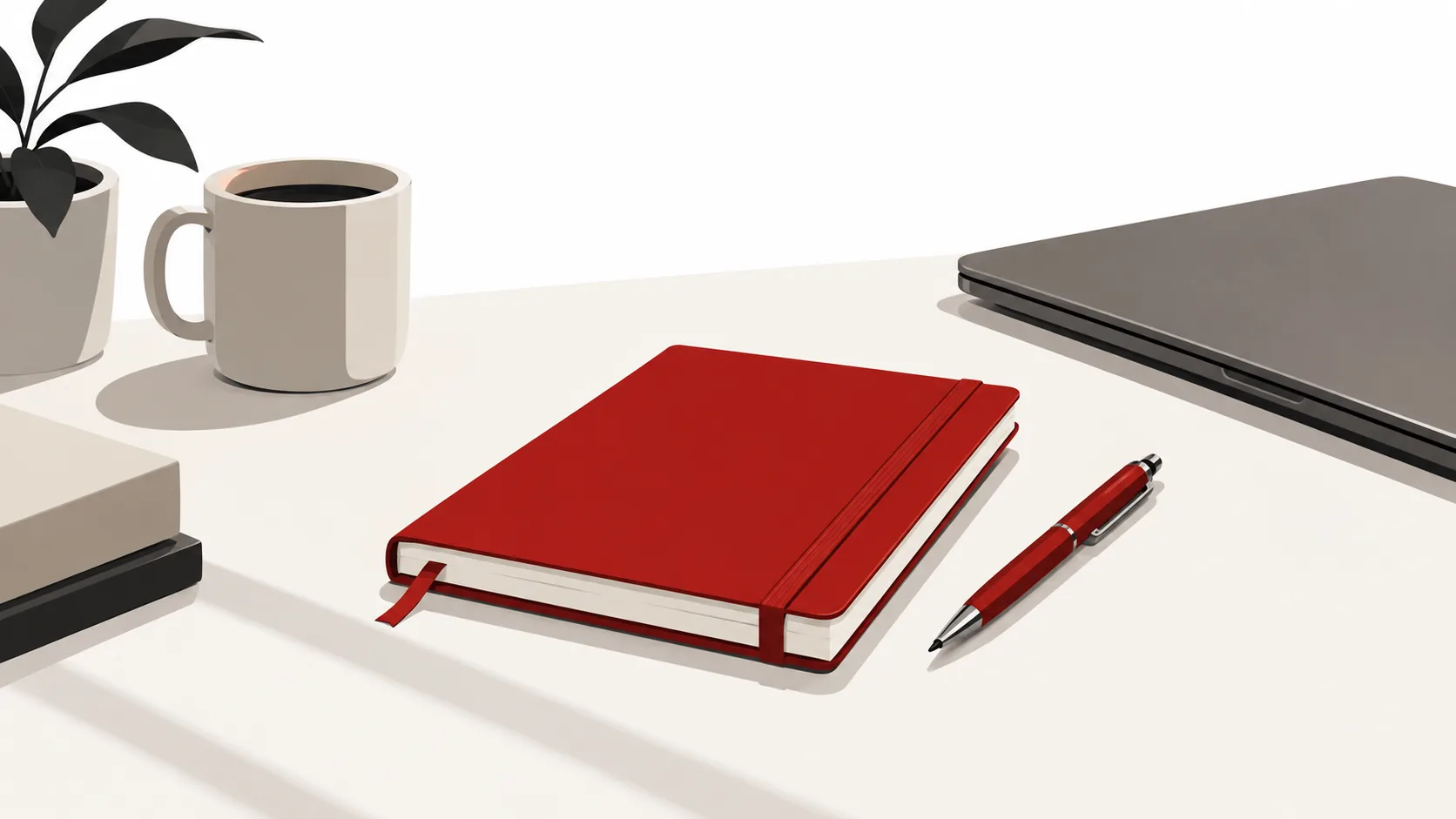 Notebook and pen on a quiet desk in morning light, ready for starting a reflective practice