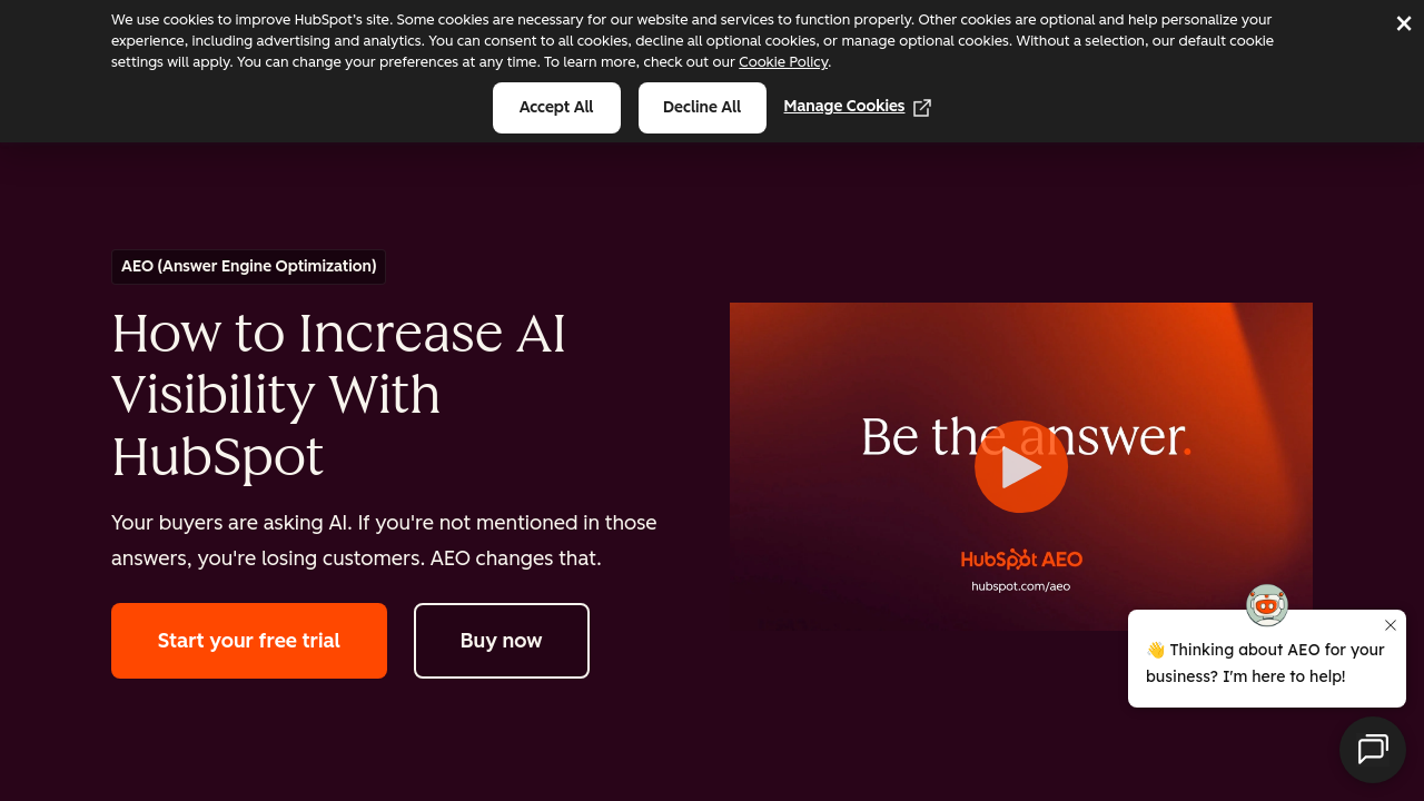 HubSpot's AEO guide interface showing how to measure AI mentions and citations instead of traditional rankings.