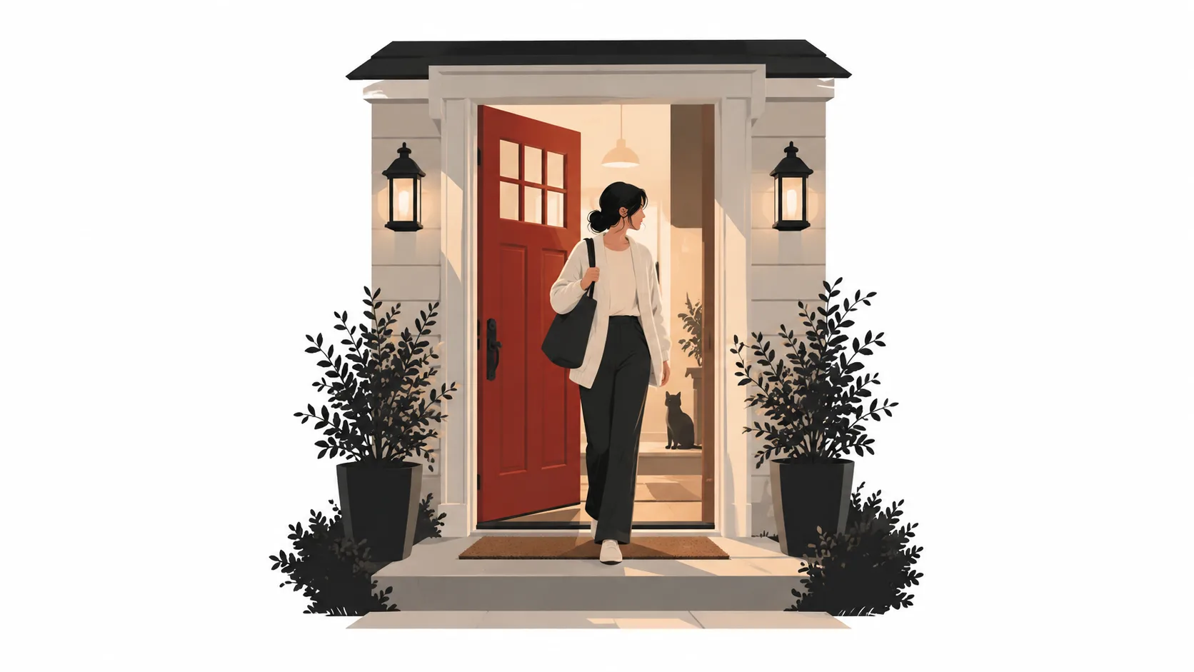 A warm home doorway at dusk symbolizing home and family themes of Cancer