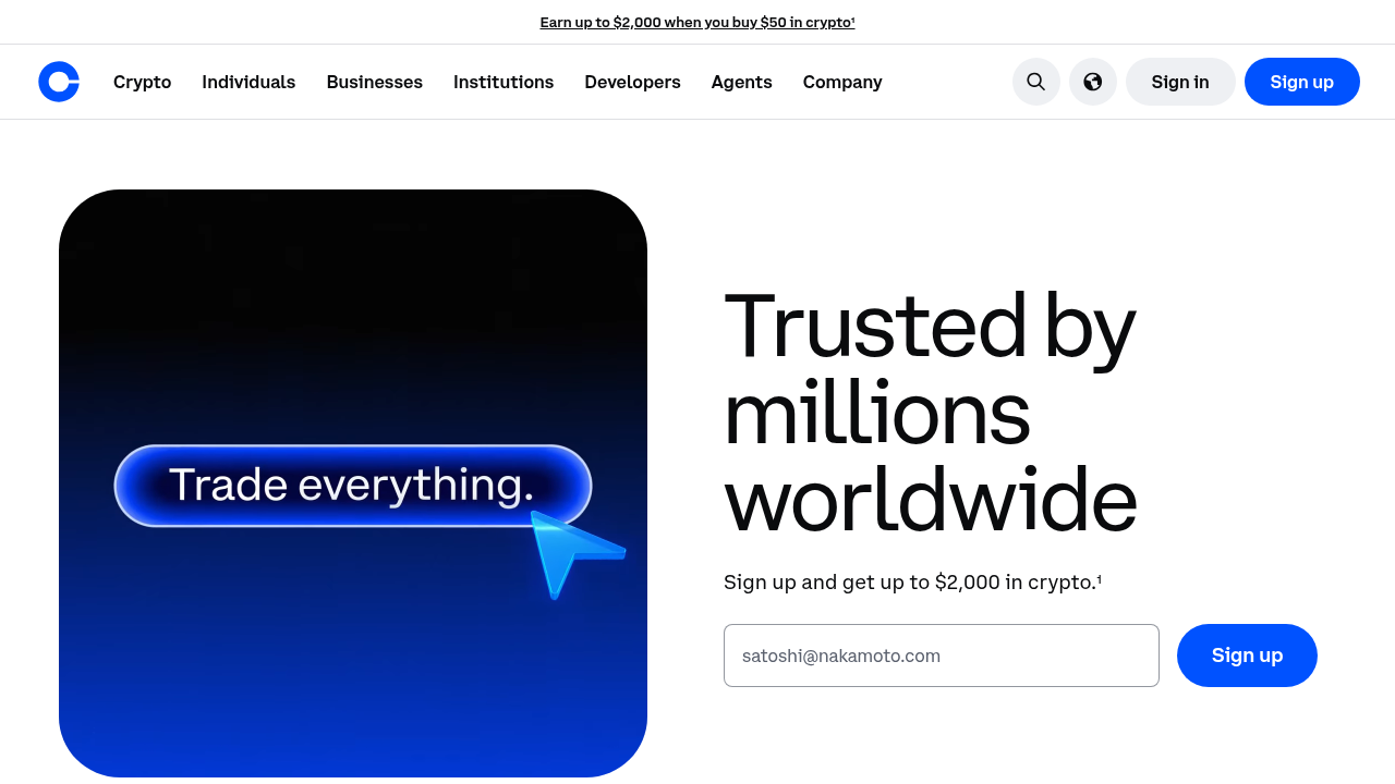 Coinbase homepage screenshot