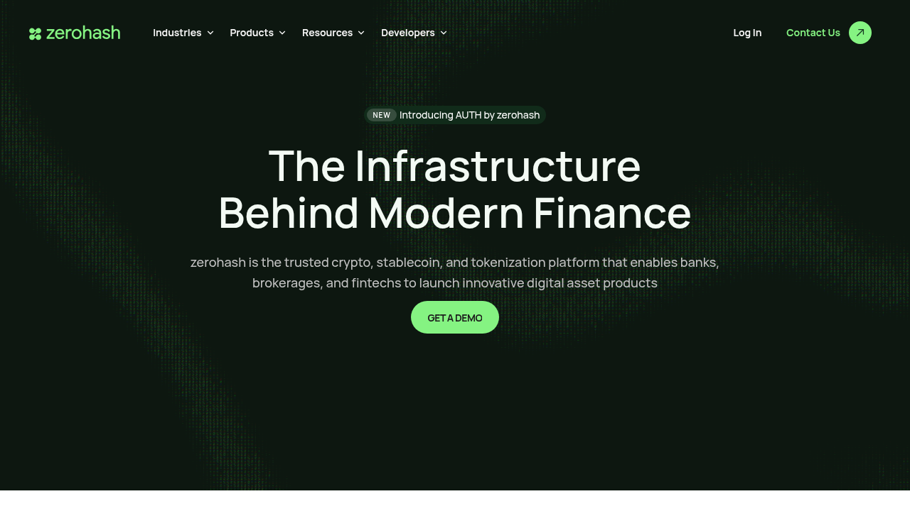 zerohash homepage screenshot