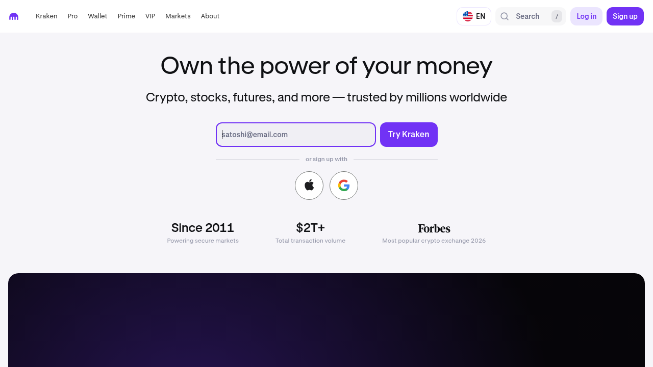 Kraken homepage screenshot