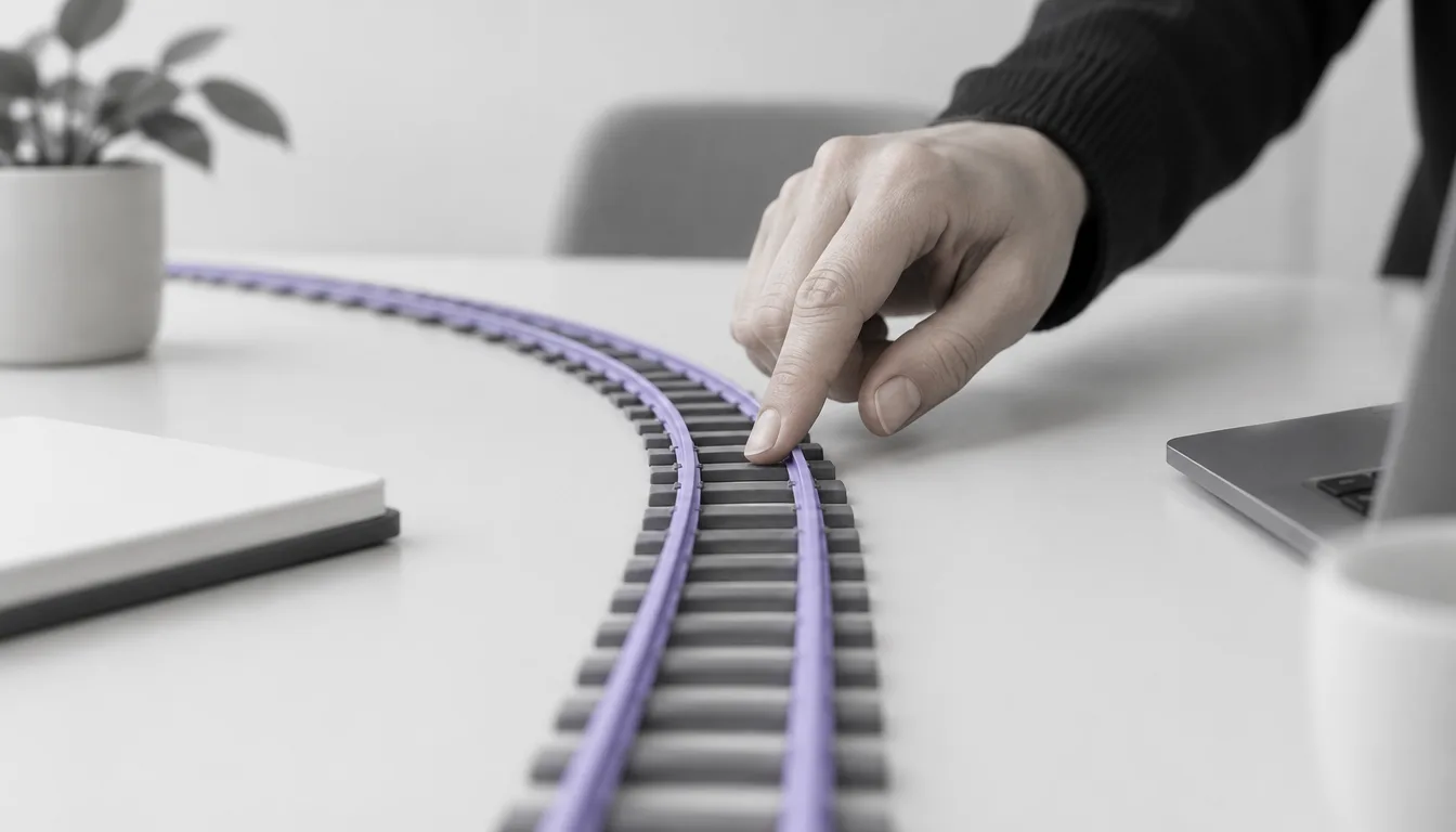 Miniature rail track illustrating choosing settlement rails for an off-ramp