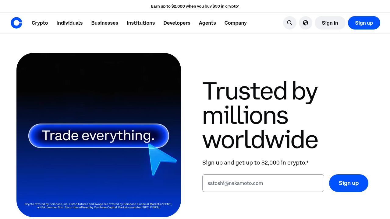 Coinbase homepage screenshot