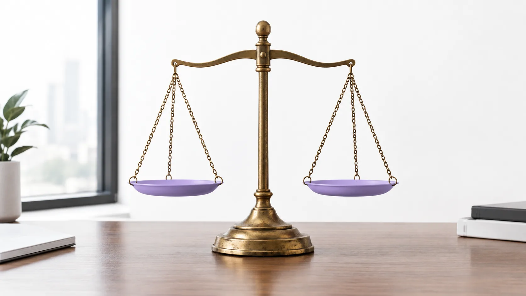 Brass balance scale on a desk, symbolizing how platforms were weighed against criteria