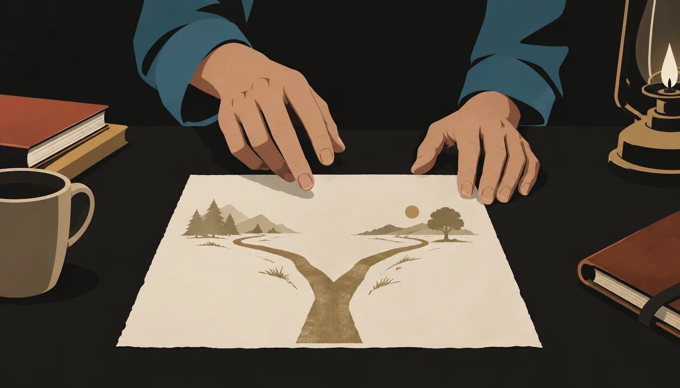Hand hovering over paper sketches while choosing a story structure