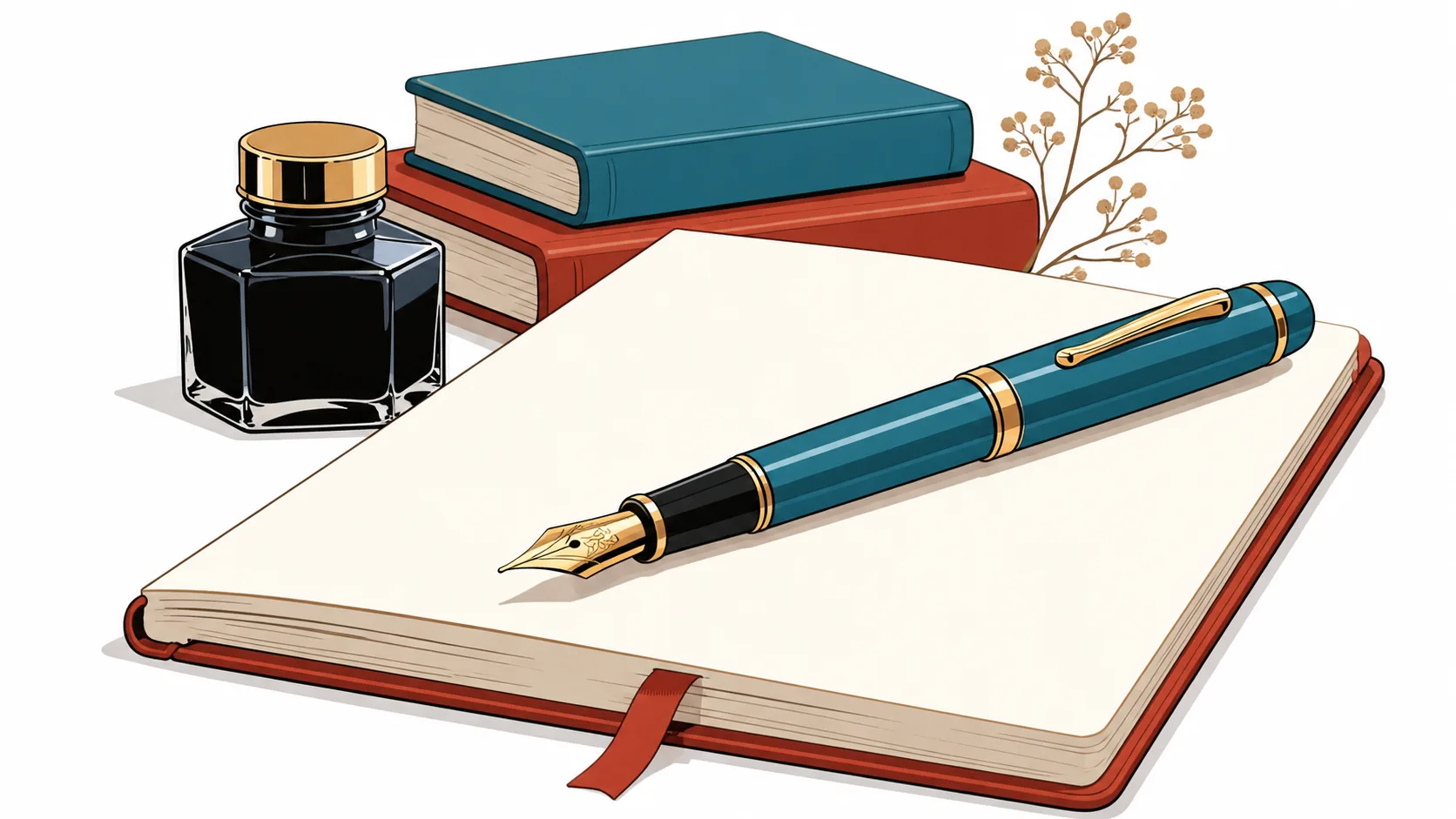 Fountain pen resting on a blank page ready to begin chapter one