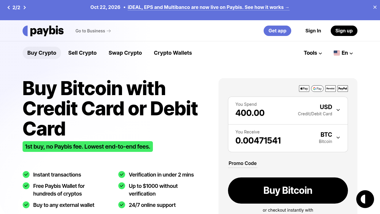 Paybis homepage screenshot