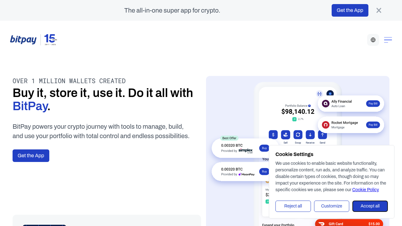 BitPay homepage screenshot