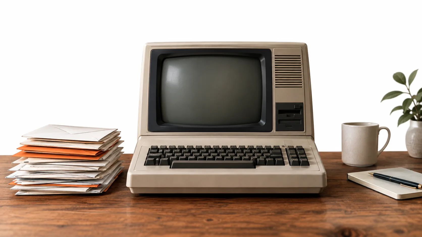 Vintage computer representing the origins of commercial email