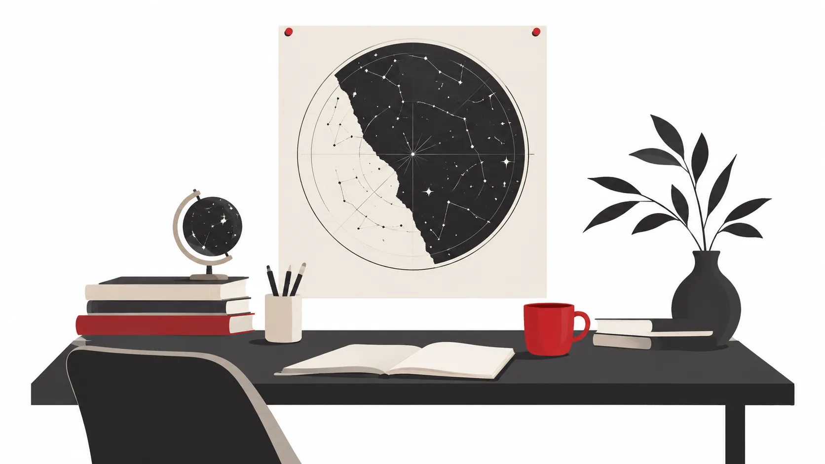 Carte du ciel sur un mur de bureau