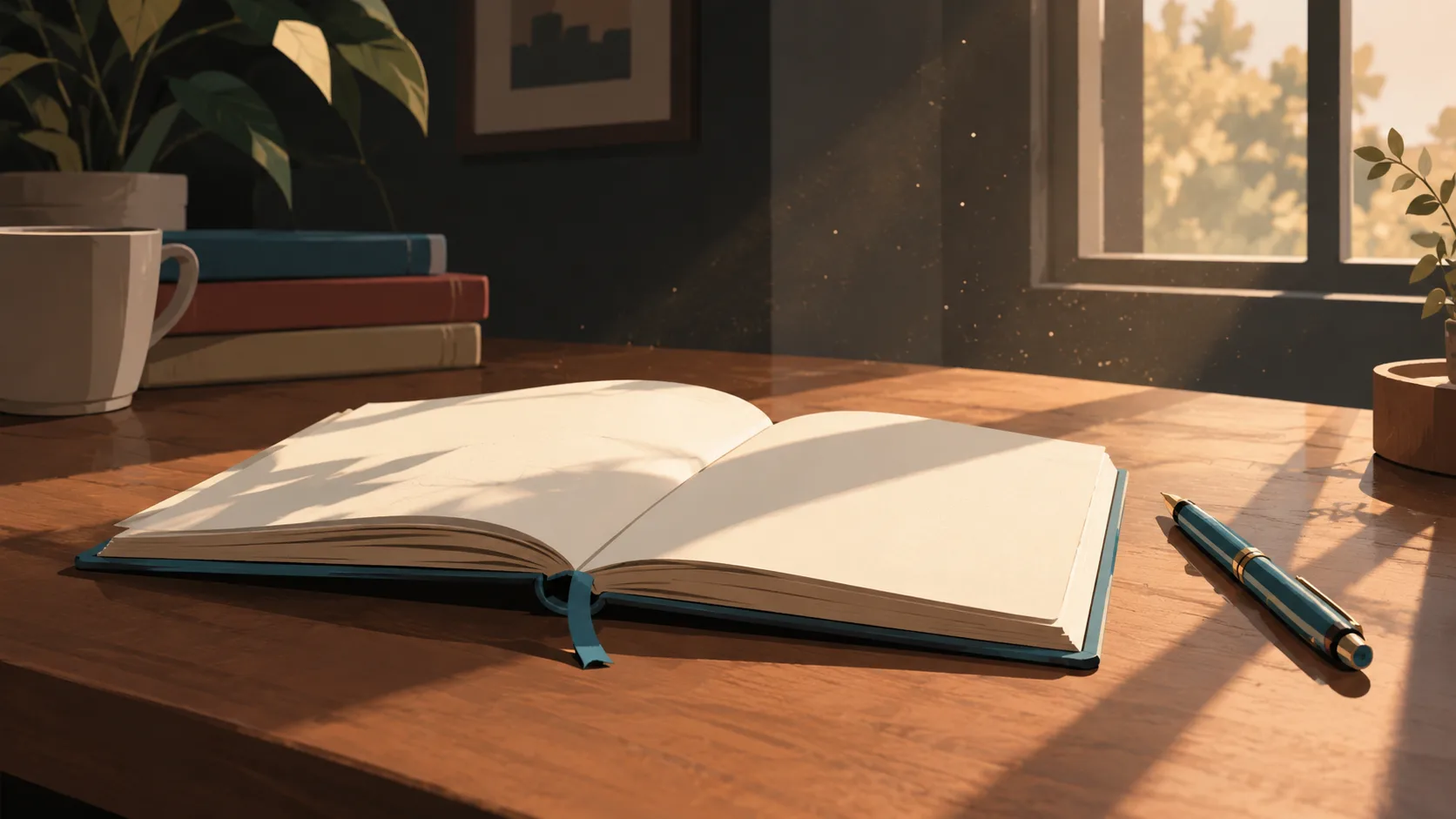 Writer's notebook and pen on a desk