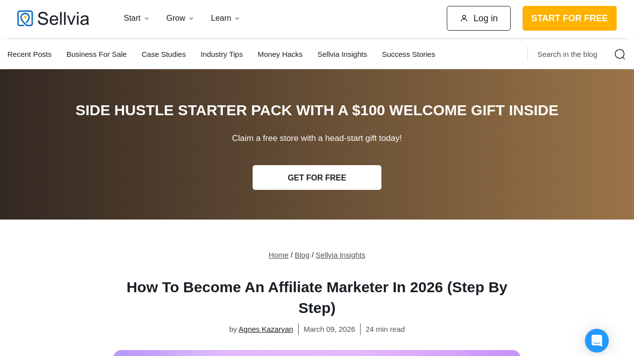 Sellvia's affiliate marketer guide showing beginner setup requirements and timeline expectations