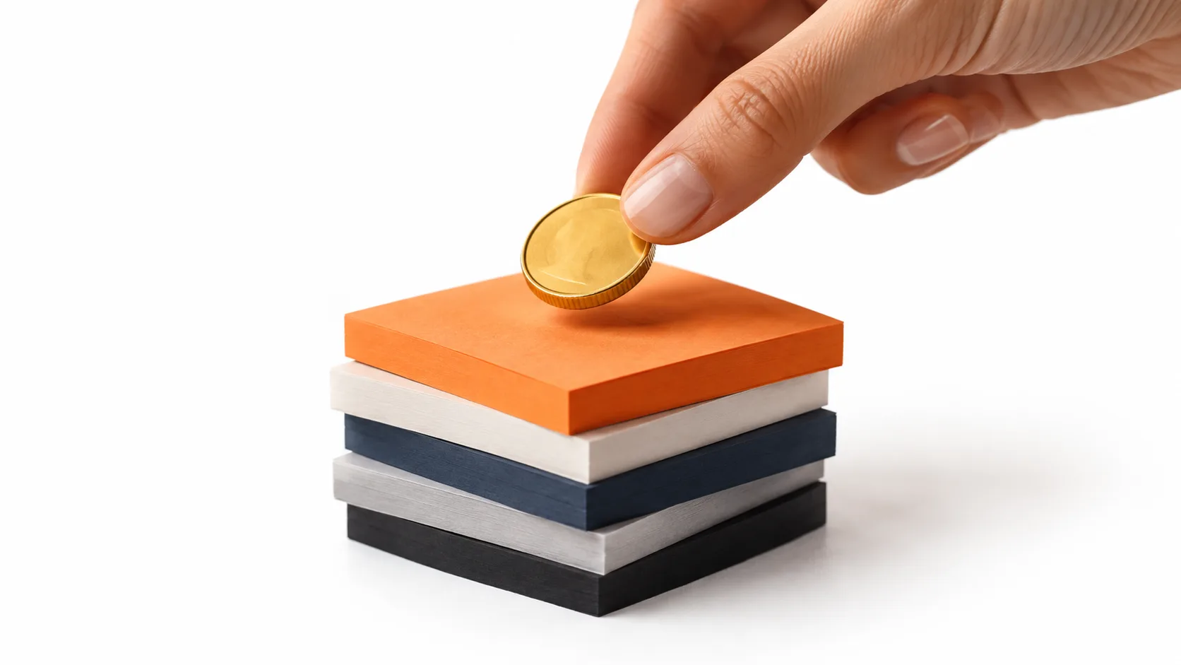 Gold coin resting on sticky notes illustrating how options were judged