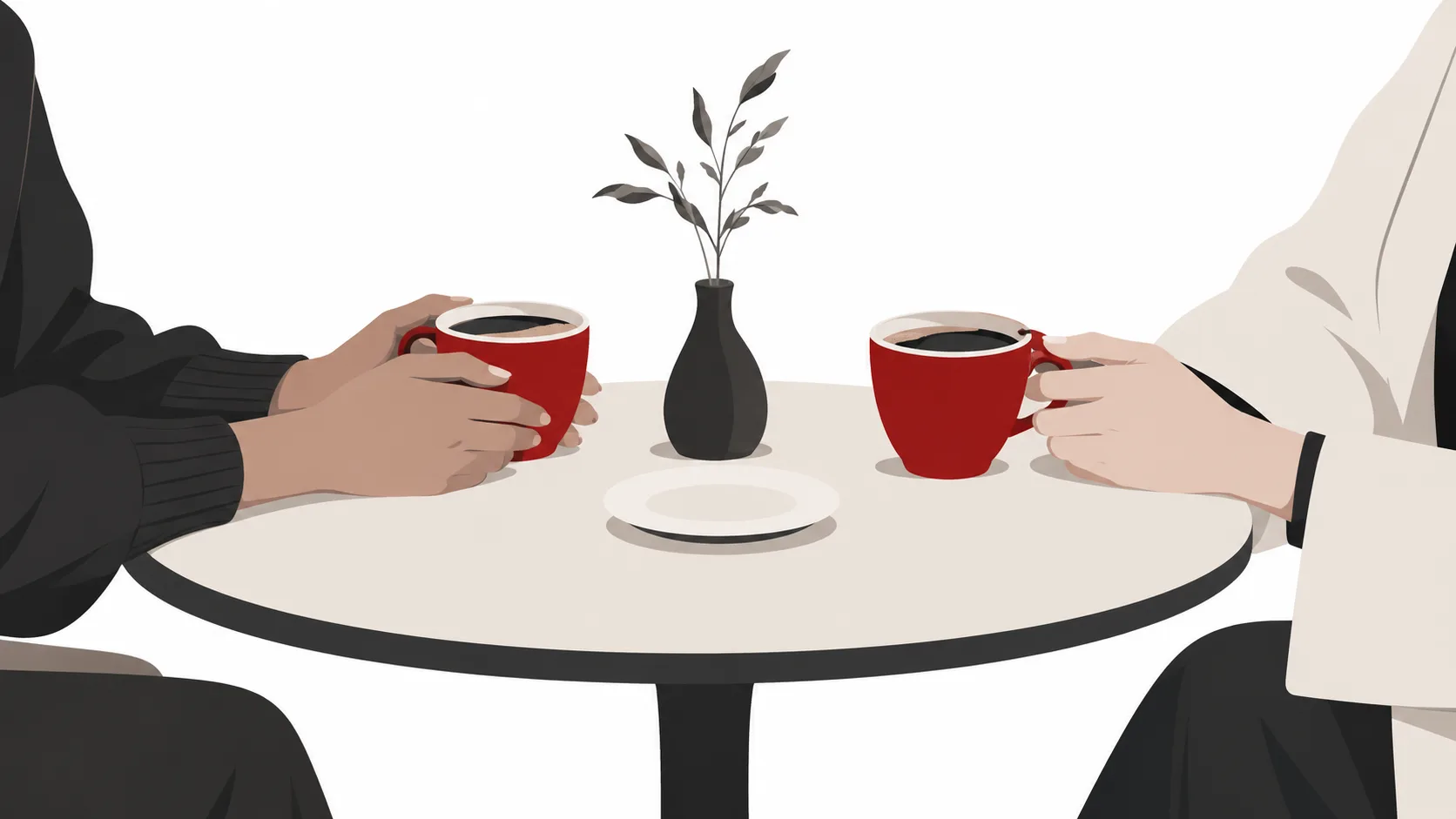 Zwei Menschen sprechen bei einem Kaffee