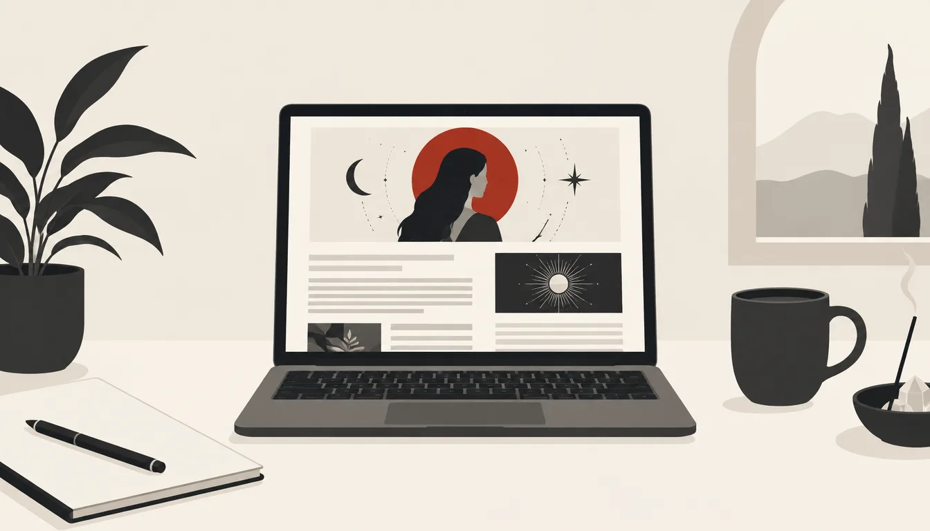 Ilustração de notebook, caderno e caneca sobre uma mesa