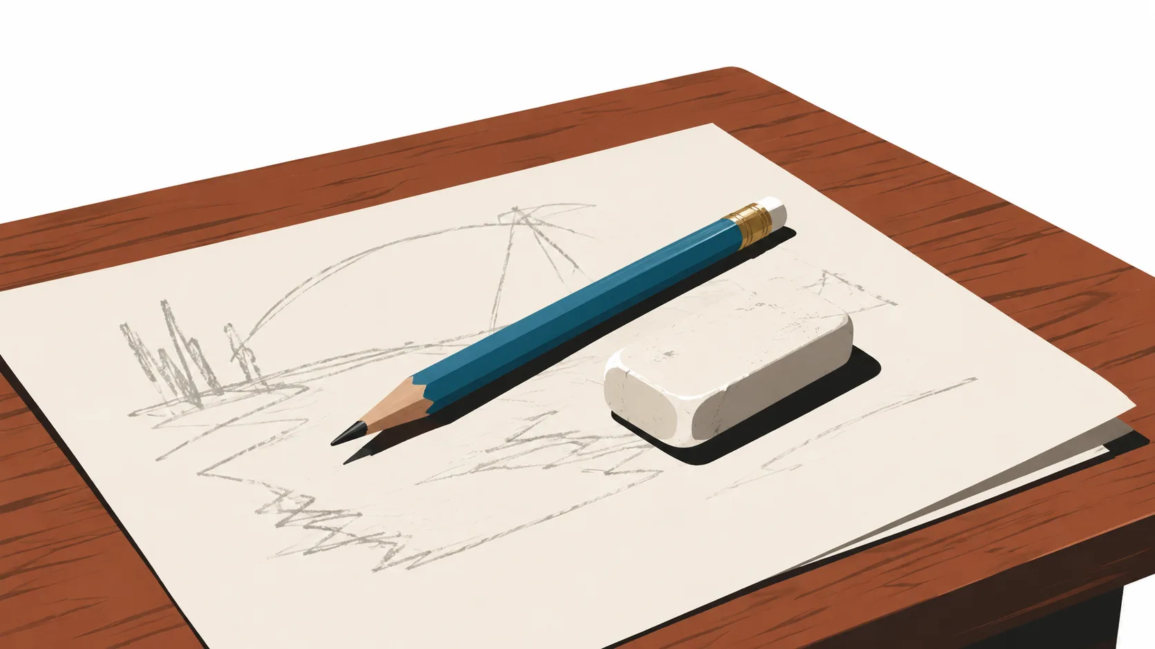 Pencil and eraser on a sketched page showing outlines stay flexible
