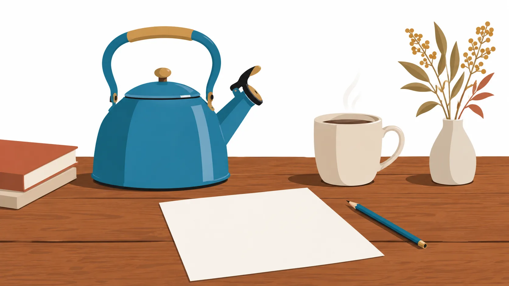 Starting a personal beat sheet on paper with a kettle nearby